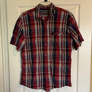 Eddie Bauer men’s blue and red short sleeve button down shirt size medium